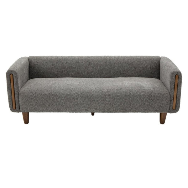 English Elm Modern Boucle Three Seat Sofa with Rubberwood Legs and Pocket Spring Support for Living Room Dark Grey N763P403678R