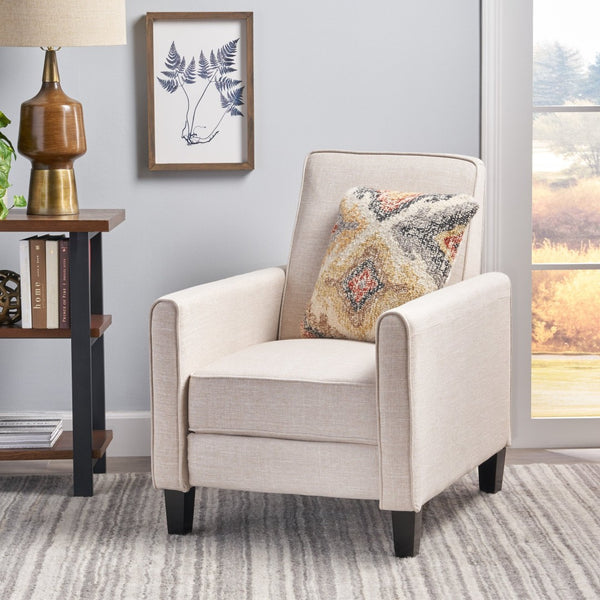 English Elm 27.5" Push Back Recliner Polyester Armchair with Beech Wood Legs for Living Room Light Beige N763P410540A