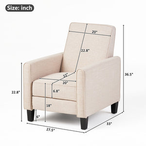 English Elm 27.5" Push Back Recliner Polyester Armchair with Beech Wood Legs for Living Room Light Beige N763P410540A