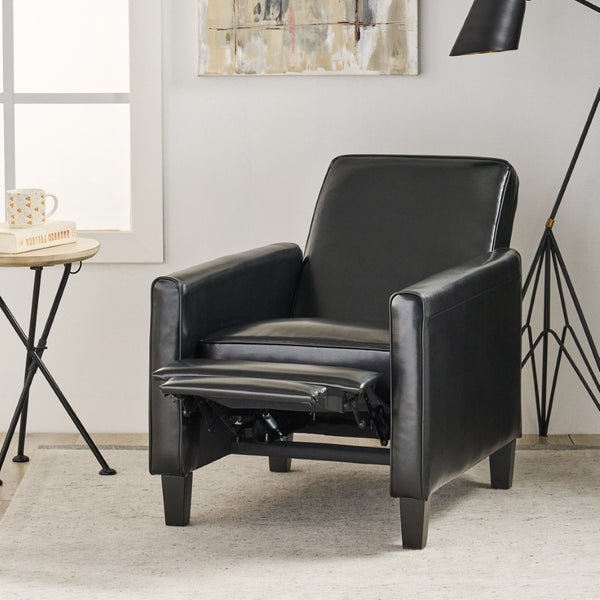 English Elm 27.5" Push Back Recliner Pu Leather Armchair with Beech Legs for Living Room N763P410540B