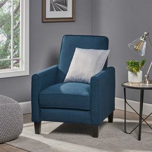 English Elm Navy Fabric Push Back Recliner with Tapered Legs for Contemporary Living Rooms N763P410540C
