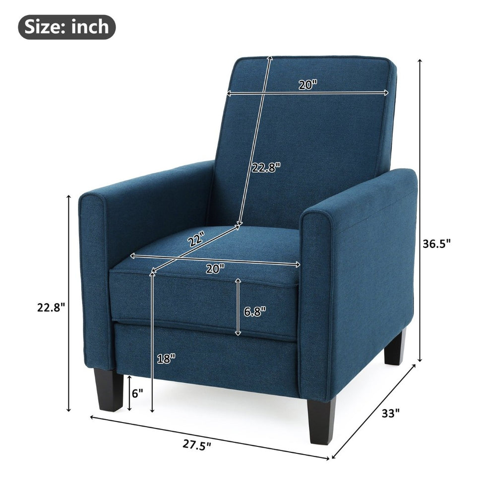 English Elm Navy Fabric Push Back Recliner with Tapered Legs for Contemporary Living Rooms N763P410540C