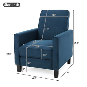 English Elm Navy Fabric Push Back Recliner with Tapered Legs for Contemporary Living Rooms N763P410540C