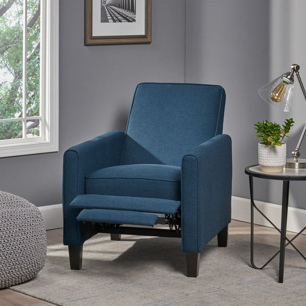 English Elm Navy Fabric Push Back Recliner with Tapered Legs for Contemporary Living Rooms N763P410540C