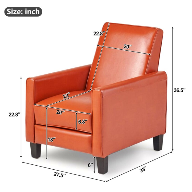 English Elm 27.5 Inch Push Back Recliner PU Leather Armchair with Rubber Wood Legs for Living Room N763P410540G