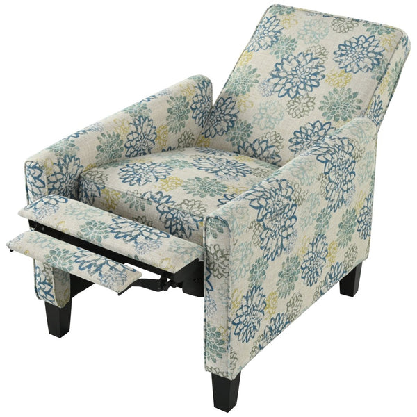 English Elm 27.5" Push Back Recliner Polyester Armchair with Beech Wood Legs for Living Room Light Brown & Blue N763P410540Z
