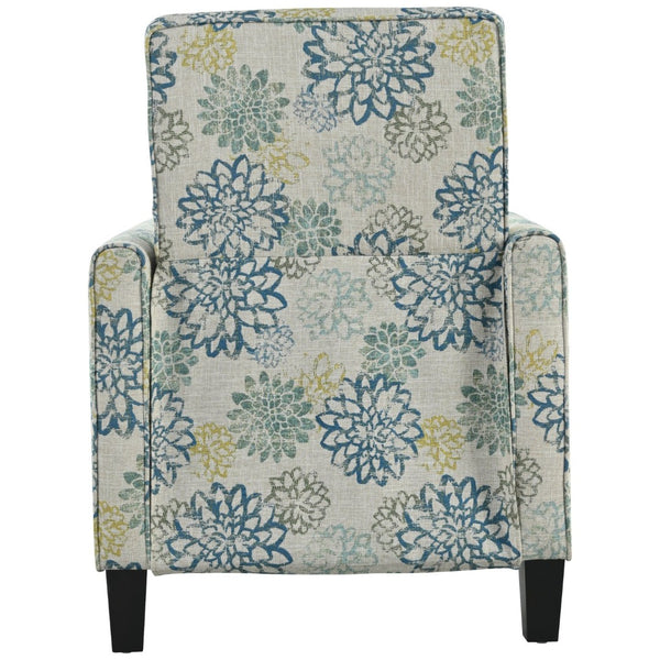 English Elm 27.5" Push Back Recliner Polyester Armchair with Beech Wood Legs for Living Room Light Brown & Blue N763P410540Z