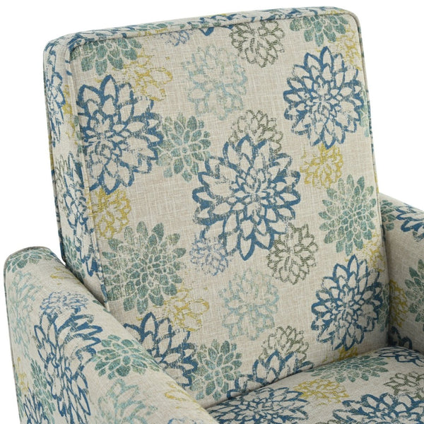 English Elm 27.5" Push Back Recliner Polyester Armchair with Beech Wood Legs for Living Room Light Brown & Blue N763P410540Z
