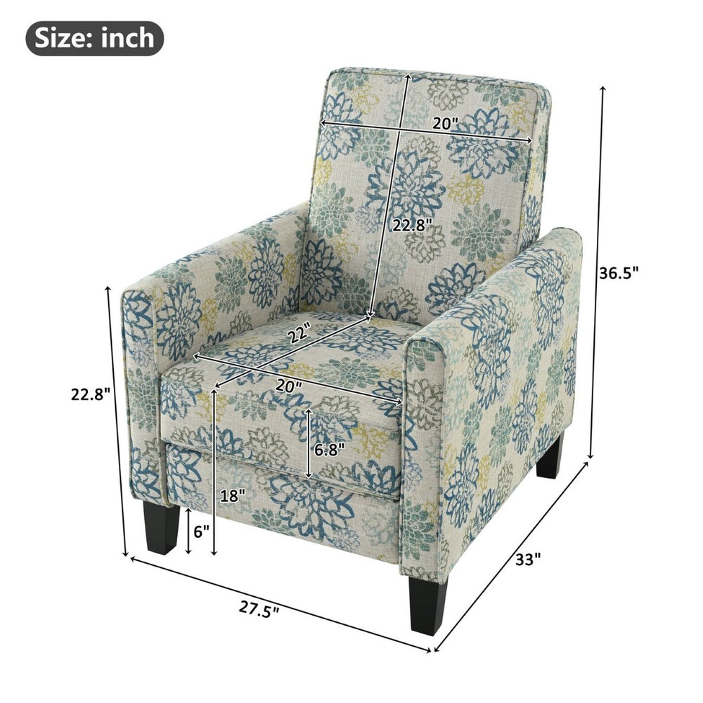 English Elm 27.5" Push Back Recliner Polyester Armchair with Beech Wood Legs for Living Room Light Brown & Blue N763P410540Z