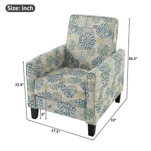 English Elm 27.5" Push Back Recliner Polyester Armchair with Beech Wood Legs for Living Room Light Brown & Blue N763P410540Z