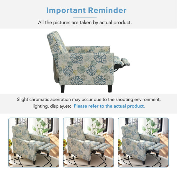 English Elm 27.5" Push Back Recliner Polyester Armchair with Beech Wood Legs for Living Room Light Brown & Blue N763P410540Z