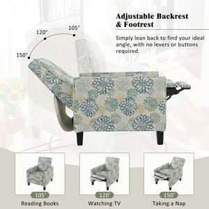 English Elm 27.5" Push Back Recliner Polyester Armchair with Beech Wood Legs for Living Room Light Brown & Blue N763P410540Z