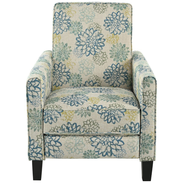 English Elm 27.5" Push Back Recliner Polyester Armchair with Beech Wood Legs for Living Room Light Brown & Blue N763P410540Z