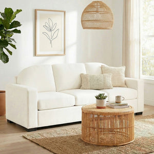 English Elm Modern Curved Backrest Chenille Sofa Seats Three Adults with Pocket Spring Cushions Beige N763P411268A