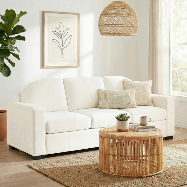 English Elm Modern Curved Backrest Chenille Sofa Seats Three Adults with Pocket Spring Cushions Beige N763P411268A