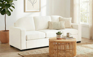 English Elm Modern Curved Backrest Chenille Sofa Seats Three Adults with Pocket Spring Cushions Beige N763P411268A