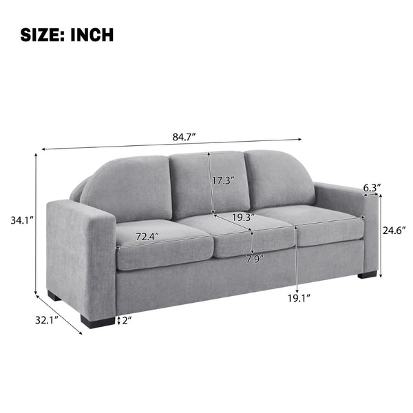 English Elm Modern Curved Backrest Chenille Sofa Seats Three Adults with Pocket Spring Cushions Grey N763P411268E