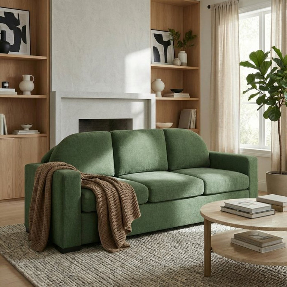 English Elm Modern Curved Backrest Chenille Sofa Seats Three Adults with Pocket Spring Cushions Green N763P411268F