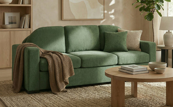 English Elm Modern Curved Backrest Chenille Sofa Seats Three Adults with Pocket Spring Cushions Green N763P411268F