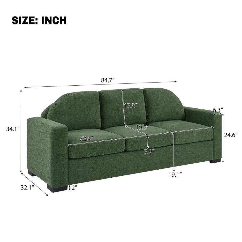 English Elm Modern Curved Backrest Chenille Sofa Seats Three Adults with Pocket Spring Cushions Green N763P411268F