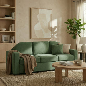 English Elm Modern Curved Backrest Chenille Sofa Seats Three Adults with Pocket Spring Cushions Green N763P411268F