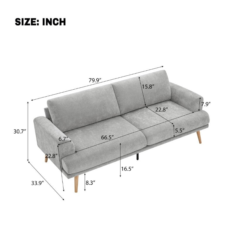 English Elm Stylish Chenille Three Seat Sofa Low Profile Contemporary Living Room Couch N763P415767E
