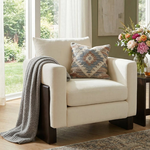 English Elm Modern Chenille Club Armchair Pocket Spring Cushion Rubberwood Base for Any Room N763P420804A