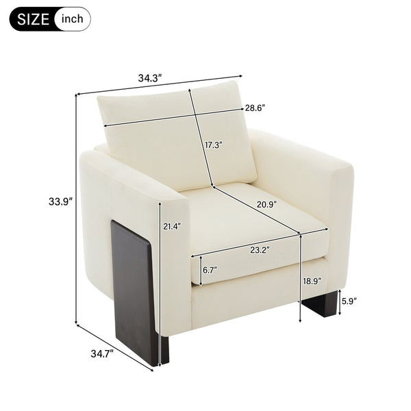 English Elm Modern Chenille Club Armchair Pocket Spring Cushion Rubberwood Base for Any Room N763P420804A