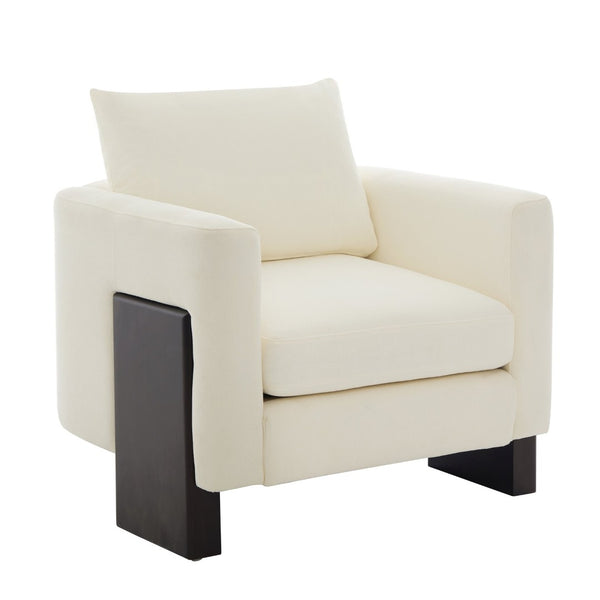 English Elm Modern Chenille Club Armchair Pocket Spring Cushion Rubberwood Base for Any Room N763P420804A