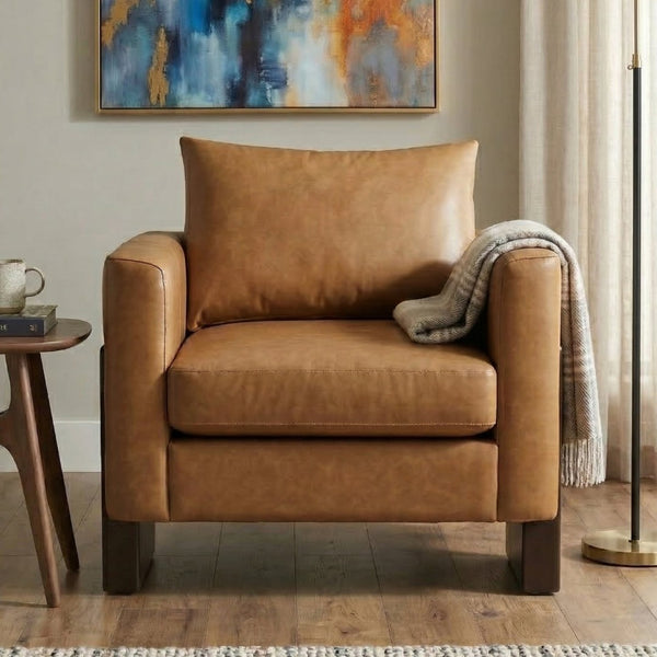 English Elm Modern Club Armchair Pu Leather Upholstered with Rubberwood Base for Any Room N763P420804D