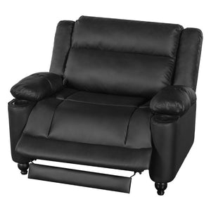 English Elm 50 Inch Wide PU Leather Pushback Recliner with Dual Cup Holders for Living Room Black N763P449960B