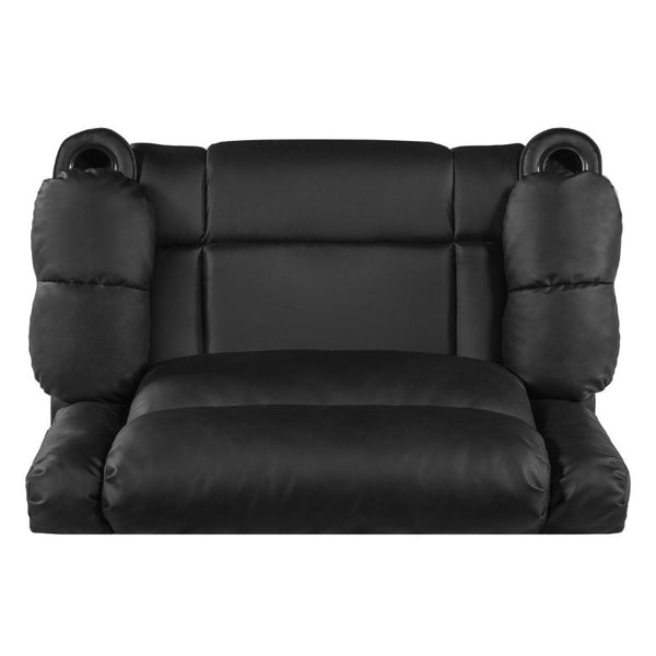 English Elm 50 Inch Wide PU Leather Pushback Recliner with Dual Cup Holders for Living Room Black N763P449960B