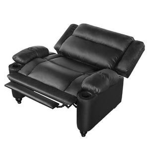English Elm 50 Inch Wide PU Leather Pushback Recliner with Dual Cup Holders for Living Room Black N763P449960B
