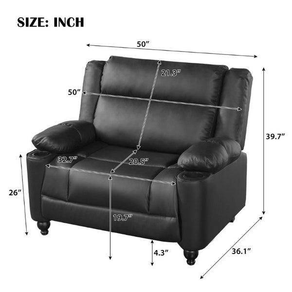 English Elm 50 Inch Wide PU Leather Pushback Recliner with Dual Cup Holders for Living Room Black N763P449960B