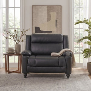 English Elm 50 Inch Wide PU Leather Pushback Recliner with Dual Cup Holders for Living Room Black N763P449960B