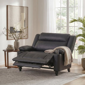 English Elm 50 Inch Wide PU Leather Pushback Recliner with Dual Cup Holders for Living Room Black N763P449960B