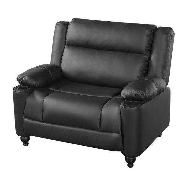 English Elm 50 Inch Wide PU Leather Pushback Recliner with Dual Cup Holders for Living Room Black N763P449960B