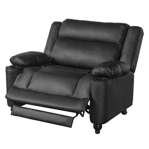 English Elm 50 Inch Wide PU Leather Pushback Recliner with Dual Cup Holders for Living Room Black N763P449960B