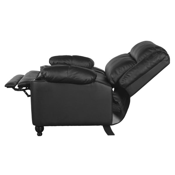 English Elm 50 Inch Wide PU Leather Pushback Recliner with Dual Cup Holders for Living Room Black N763P449960B