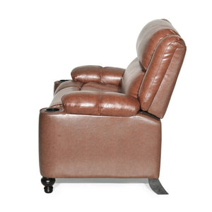 English Elm 50 Inch Wide PU Leather Pushback Recliner with Dual Cup Holders for Living Room Brown N763P449960D