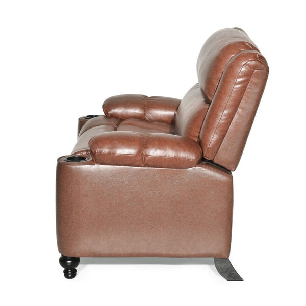 English Elm 50 Inch Wide PU Leather Pushback Recliner with Dual Cup Holders for Living Room Brown N763P449960D