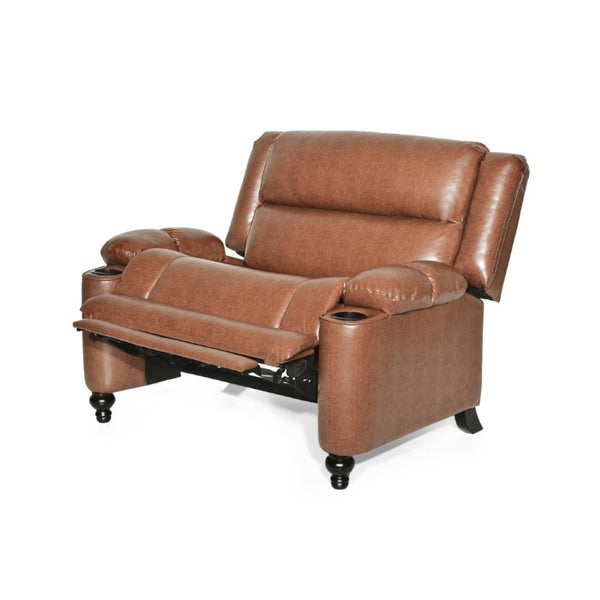English Elm 50 Inch Wide PU Leather Pushback Recliner with Dual Cup Holders for Living Room Brown N763P449960D