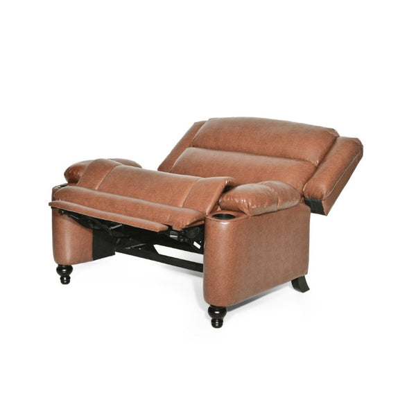 English Elm 50 Inch Wide PU Leather Pushback Recliner with Dual Cup Holders for Living Room Brown N763P449960D