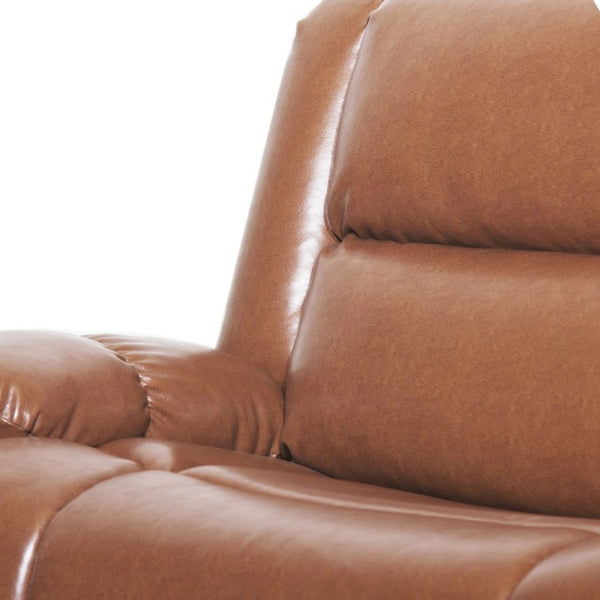 English Elm 50 Inch Wide PU Leather Pushback Recliner with Dual Cup Holders for Living Room Brown N763P449960D