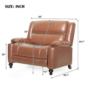 English Elm 50 Inch Wide PU Leather Pushback Recliner with Dual Cup Holders for Living Room Brown N763P449960D