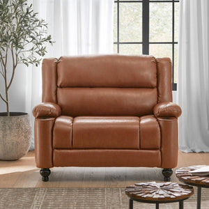 English Elm 50 Inch Wide PU Leather Pushback Recliner with Dual Cup Holders for Living Room Brown N763P449960D