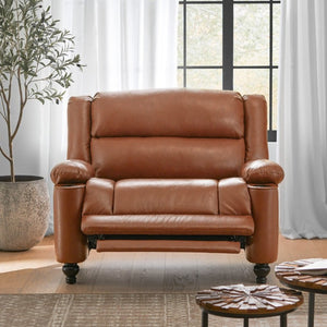 English Elm 50 Inch Wide PU Leather Pushback Recliner with Dual Cup Holders for Living Room Brown N763P449960D