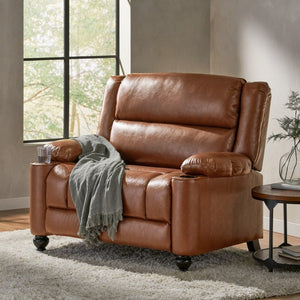 English Elm 50 Inch Wide PU Leather Pushback Recliner with Dual Cup Holders for Living Room Brown N763P449960D