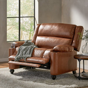 English Elm 50 Inch Wide PU Leather Pushback Recliner with Dual Cup Holders for Living Room Brown N763P449960D