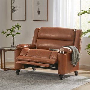 English Elm 50 Inch Wide PU Leather Pushback Recliner with Dual Cup Holders for Living Room Brown N763P449960D